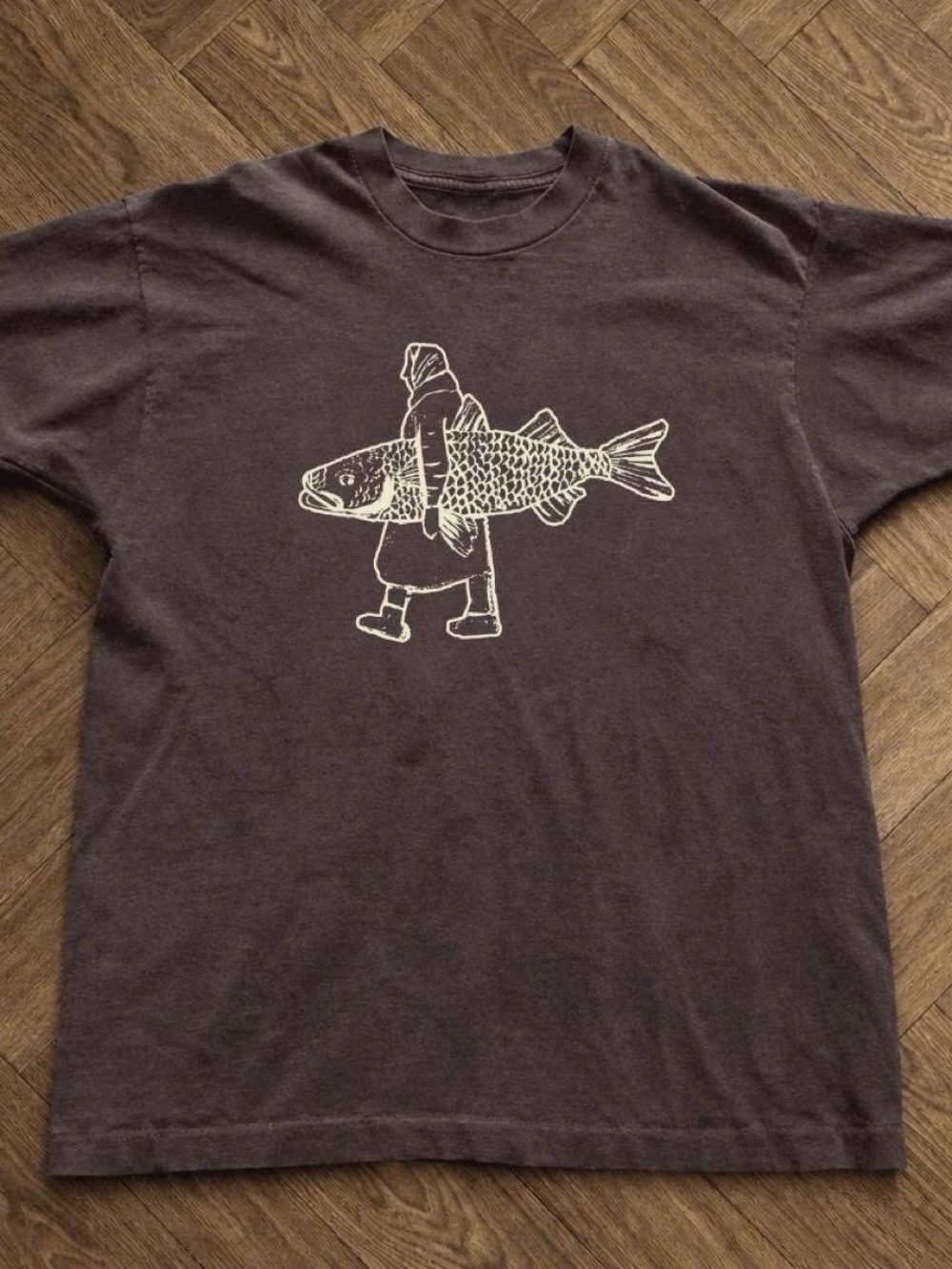 Gildan Dark Chocolate Short-Sleeve Tee with White Fish Graphic